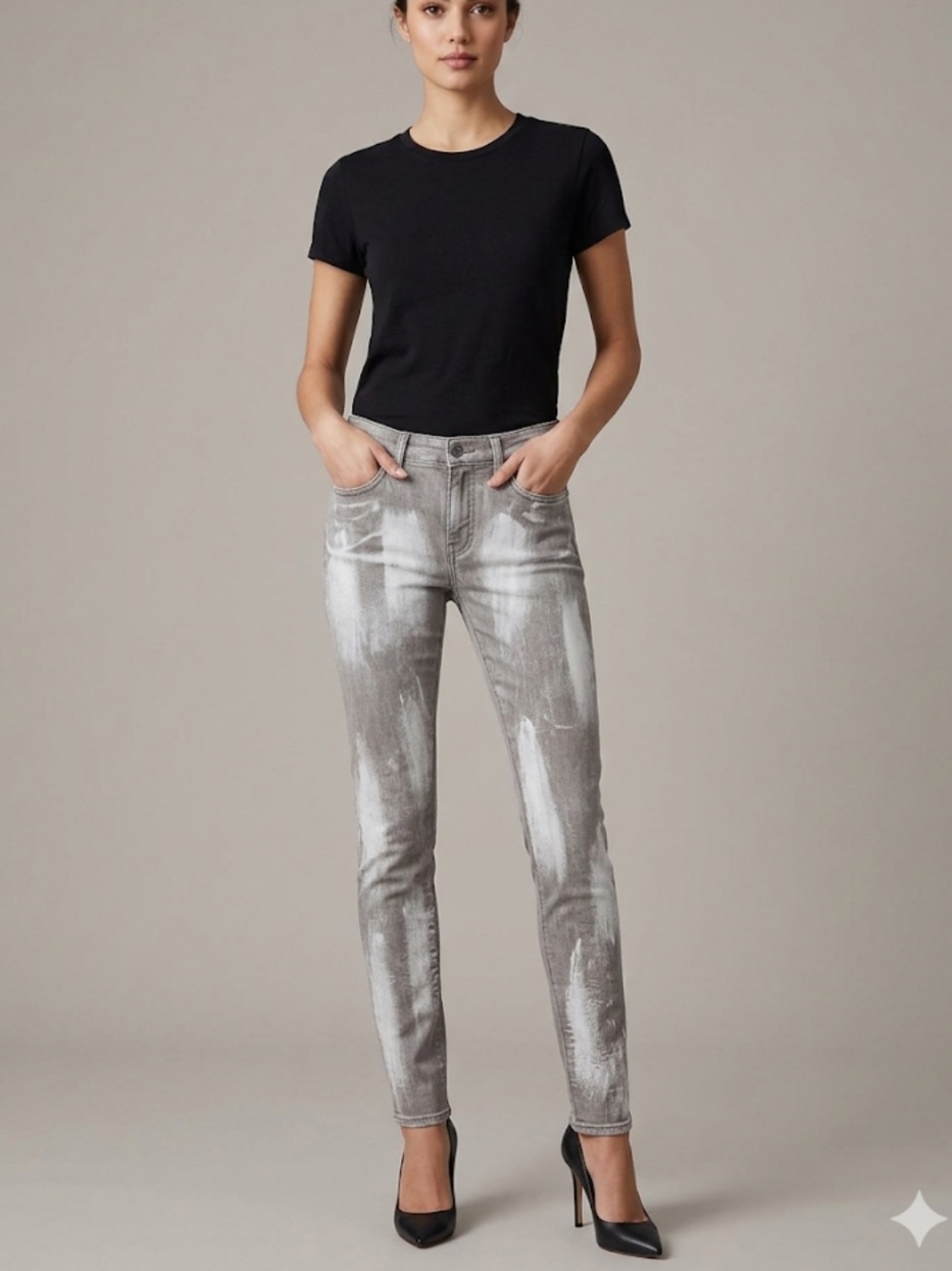 J BRAND Coat Sutra Gray Paint Splash Skinny Jeans